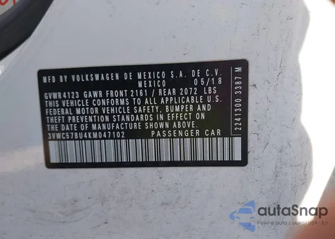 2019 Volkswagen Jetta 1.4T R-Line/1.4T S/1.4T Se from USA, damaged, VIN 3VWC57BU4KM047102